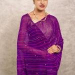 Purple Chinon Chiffon Lehariya Saree | Aari & Sequin Work | Jaipurio Designer Collection